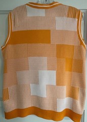 VINTAGE DALTON, UNISEX POLYESTER ORANGE PATCHWORK PLAID VEST, 41″ CHEST
