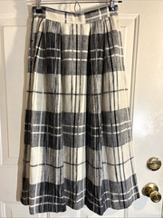 Vintage Lloyd Williams Plaid Linen Blend Midi Skirt Cream Black VTG 4 XS‑S USA