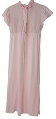 VTG Pink Nightgown Sz Small Ruffle Collar Cap Sleeves 100% Nylon Made USA #D-49