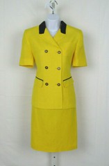 VTG 1980s HARVE BERNARD YELLOW SIZE 4 SKIRT & JACKET SUIT LINEN RAYON BLEND