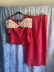 Vtg 80s Watters & Watters Hot Pink Skirt Top Set Plus Size 20 Lace Barbiecore