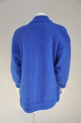 Vintage 1980s Soft Fuzzy Cobalt Blue Long Cardigan Jacket Pockets Warm XS-M