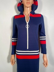1960s/70s Mod Color Block Dress With O Ring Zipper And Hood Size XS/S