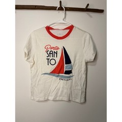 Vinyl Cream Crop Top with Red & Navy Sailboat Graphic