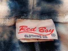 Vintage 90s Blue Tie Dye Shorts L Cotton Knit Drawstring Red Boy USA Made EUC