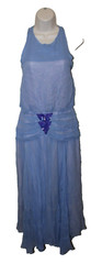 Cha Chez Vintage 80s Blue Prom Party Ruffle Dress 7/8 Small Chiffon Fancy Sheer