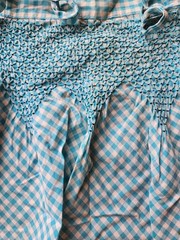Vintage Teal Gingham Waist Apron Handmade Cooking Crafts Dressup. 17×21 In. Ties