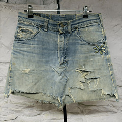 Lee Riders Sanforized Jeans Handmade Skirt Denim Embroidered Upworked Vtg 1960s