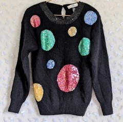 Vintage I. Magnin Oversized Sequin Sweater Polka Dot Retro 80s 90s Colorful