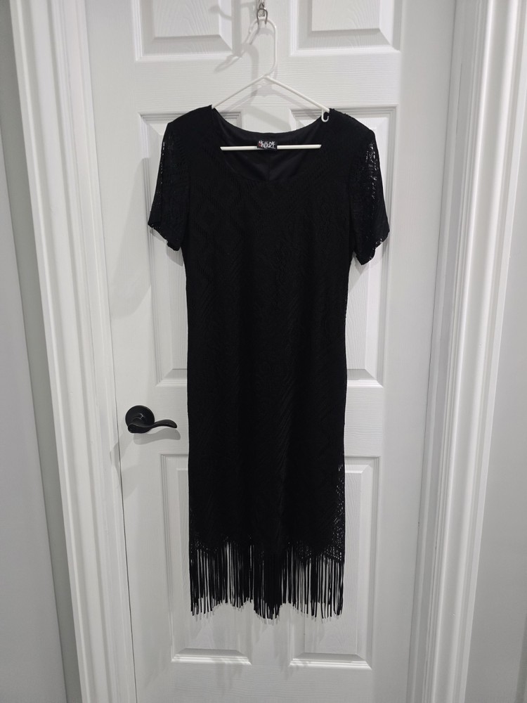 VTG Helene Blake Black Fringed Hem Flapper Dress Size 10 Romantic Feminine EUC