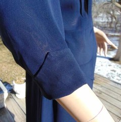 VTG 40s Blue Rayon Crepe Dress Lots of neat 40s details XL 42B