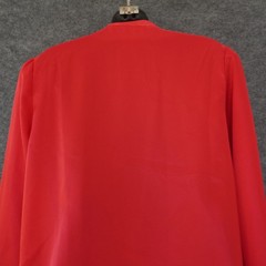 Vintage TJW Mervyns Satin Blouse 16 Red Mandarin Collar Lace Embroidered 80s Top