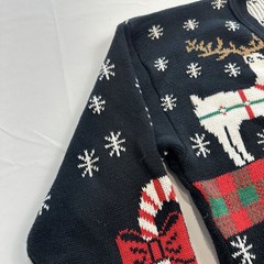 VTG 90s Ugly Christmas Sweater Candy Cane Button Cardigan Size L Santa Xmas Tree