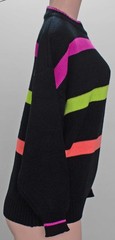 1980s Vintage Sweater Neon Stripe OP Ocean Pacific 720 Airborne Vinyl Patch L
