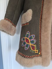 Vintage Shearling Coat Hippie Embroidered Sheepskin Suede Penny Lane Boho S XS