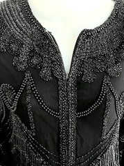 VINTAGE*BLACK BEADED/SEQUIN~FRINGE~ZIPPERED~FORMAL~DRAG~ PROM JACKET~SZ MED/LRG