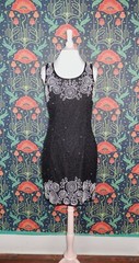 Vintage 80’s 90’s Stenay Black White Beaded Sheath Silk Party Cocktail Dress
