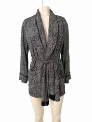 Vintage Liz Claiborne Robe Jacket Small Black White Paisley 90s Lounge Wear
