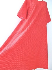 Vtg 60s 70s Mod Red Textured Poly Knit Dash Dots Day House Dress LARGER SIZE 2XL