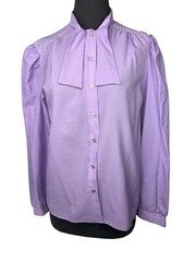 Vintage Early 80’s Devon Floral Secretary Blouse Sz 12 Lavender Top Bow Tie NWT