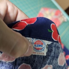 Vintage 1970s Wrap Skirt Navy Blue Red Apple Print Tie Closure Magic Union Label