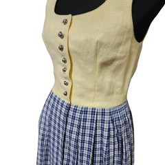 Vintage Austrian Dress Size 36 6 8 Yellow Blue Linen Dirndl Blue