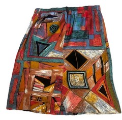 Vintage 80s 100% Skirt Rayon Abstract Painting Motif Plus Size 18 Jewel Tones
