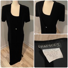 Vintage Rhapsody Velvet Maxi Jacket Dress Large Black Y2K Old Money USA Made
