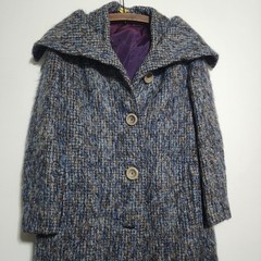 VTG 60s Asta of London Blue Tweed Mod Coat Statement Buttons Purple Lining Fuzzy