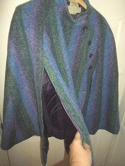Jimmy Hourihan LARGE Cape Cloak Dublin Ireland Donegal Tweed Wool Green/Purp/Blu