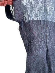 Vtg 1950s Lace Secretary Dress Navy Blue Faux Button Front Fit & Flare 35″ Chest