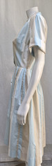 Vintage 1950s WESTBURY FASHIONS Blue Tan White Stripe Pleated Shirt DRESS-Size M
