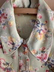 Vtg 1940s-50s High Waist Wide Leg Cotton PJ Set Side Buttons + Rayon Floral Top