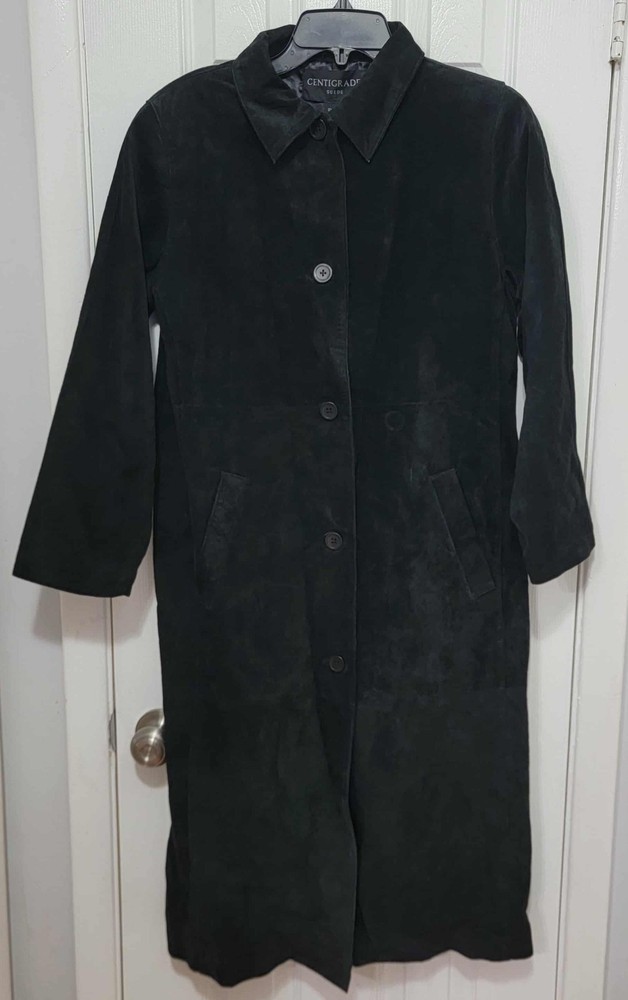 1990s Y2K Centigrade Vintage Suede Long Trench Coat Duster Size Small NWT