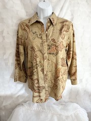 VTG 90s Ralph Lauren Women’s Button Down Shirt Medium Paisley Earth Tone Elegant