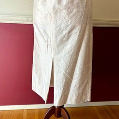 Vintage 70s Handmade Beaded Lace & Silk Cream Wedding Dress Empire Waist Size 12