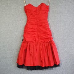 VTG Newsflash Dress Sz 8 red Black Strapless Ruffle Tulle 80s Disco Prom Costume