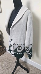 Vintage 50s 60s Grandpa Cardigan Sweater Cream and Green Womens Size Medium