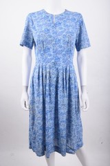 Vintage 60s Shelton Stroller Womans Dress Sz 14 14.5 Blue Paisley Jersey Stretch