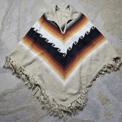 VTG Retro 1970s Adult Knit Poncho Fringe Boho Hippy southwest Cowgirl S/M/L