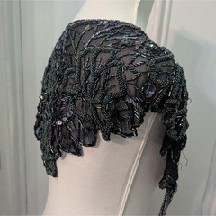 vintage Interlude California Beaded wrap Shawl Iridescent Black Mesh Tie Front