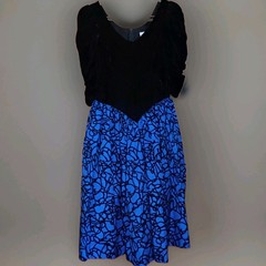 80s Vintage Formal Dress Shoulder Pads Crushed Velvet Size L Women’s Blue
