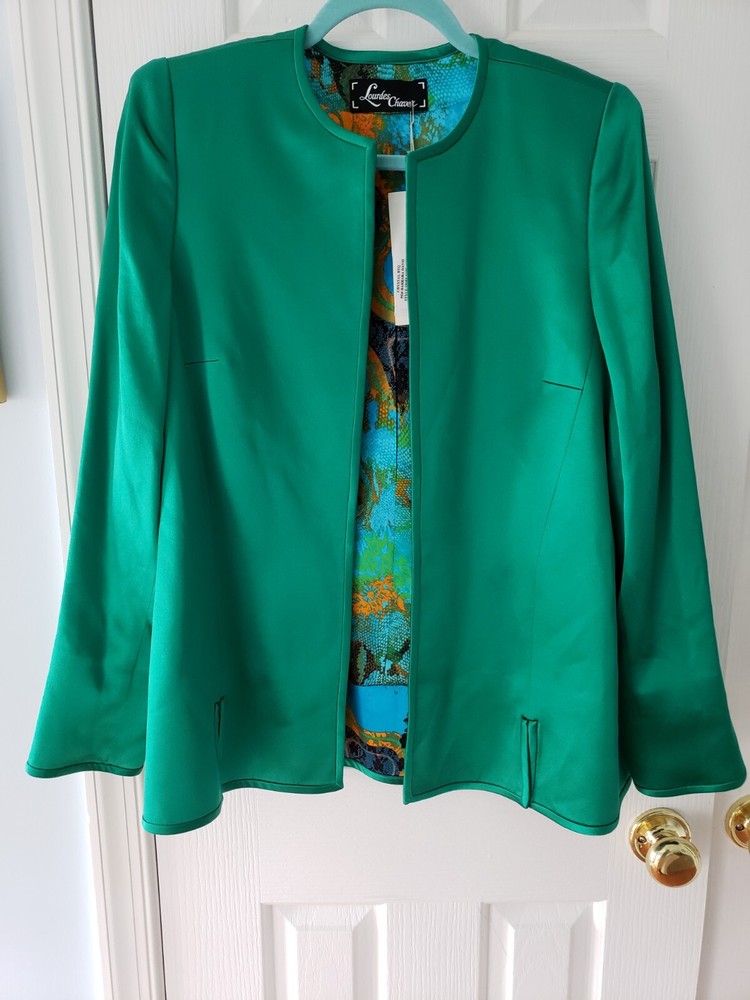 Vintage Custom Made 100% Silk Jade Green Jacket + Skirt Fully Lined SZ 10/12 NWT
