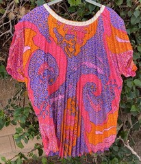 Pleated Caftan Top Colorful Psychedelic Hippie Mod Tiki Aloha 60s 70s Vintage