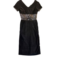 Vintage Black Velvet Cocktail Dress Satin Bow Waist MCM 1950s 1960’s LBD Pinup