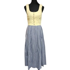 Vintage Austrian Dress Size 36 6 8 Yellow Blue Linen Dirndl Blue