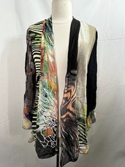 Vtg 80s Womens Patchwork Lightweight Jacket Sheer Art To Wear CTC Sz 1X Cardigan