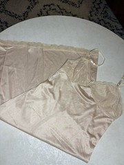 Vintage Vasarette Slip Dress Size 32 L Silkie Nylon Adjustable Nude Lingerie