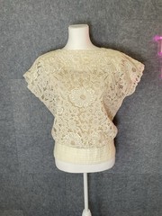 Tesoro Vintage Cream Embroidered Eyelet Lace Blouse | Floral Cut-Out Size 8