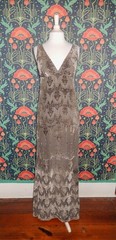 Vintage Y2K Taupe Silk Rayon Burnout Devore Velvet Maxi Cocktail Formal Dress 2